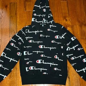 CHAMPION Black Allover Logo Pullover Sweatshirt